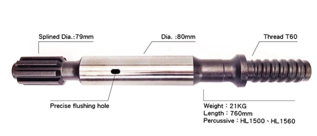 T60 760mm Shank adapter for Sandvik HL1500 rock drill 