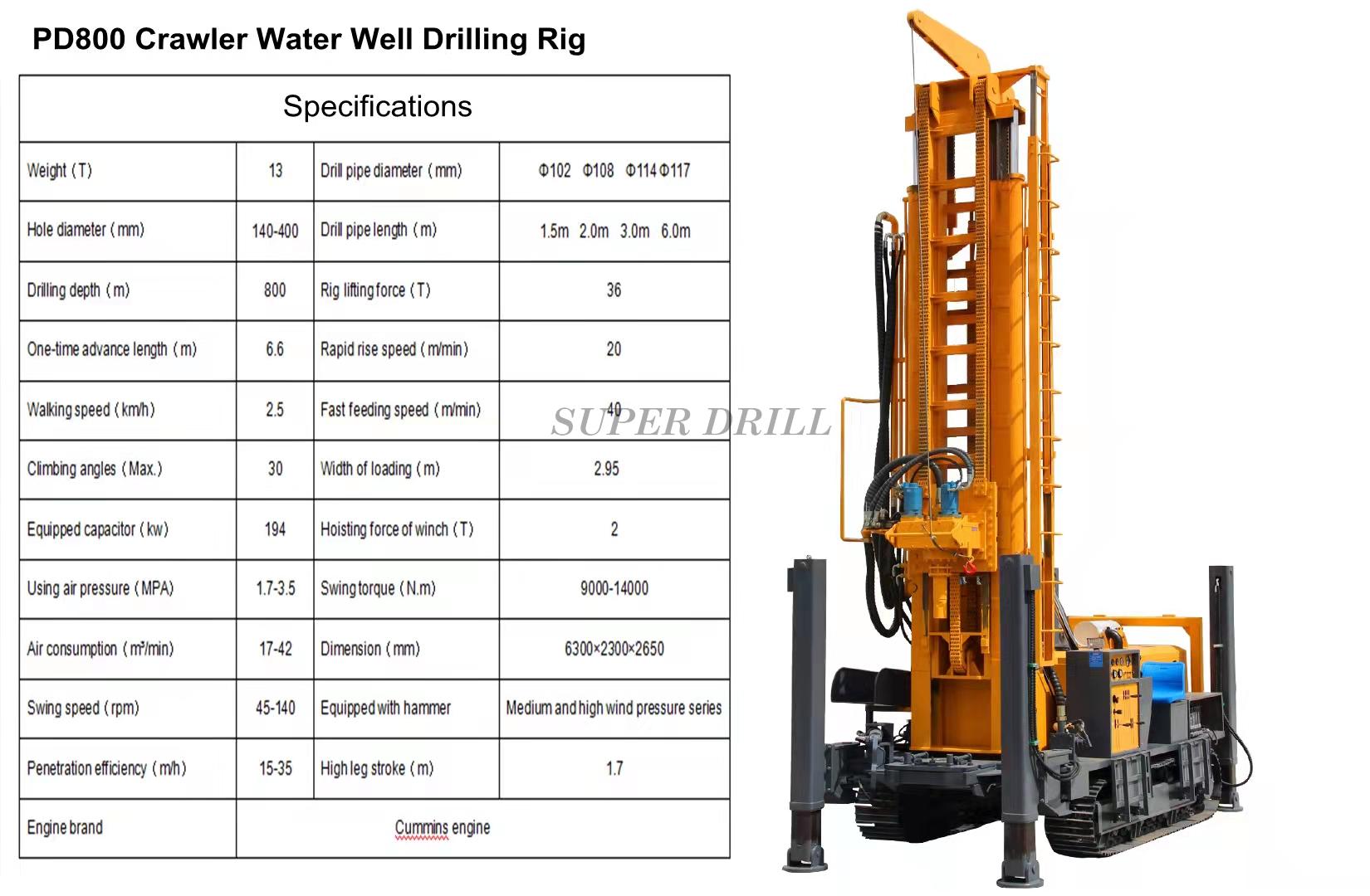 PD800 Crawler type water well drilling rig